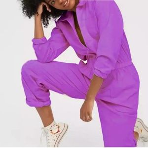 Aerie Offline Minimalist Corduroy Long Sleeved Jumpsuit Purple Size Extra Large